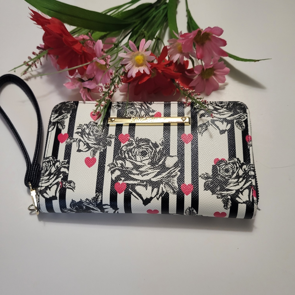 Betsey Johnson Black and White Floral Wristlet